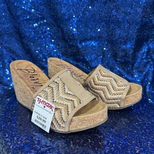 Blowfish Woven Chevron Tan Cork Wedge Sandals